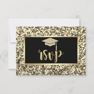 Gouden glitters afstudeerhoed, lovertjes afstudeer RSVP kaartje