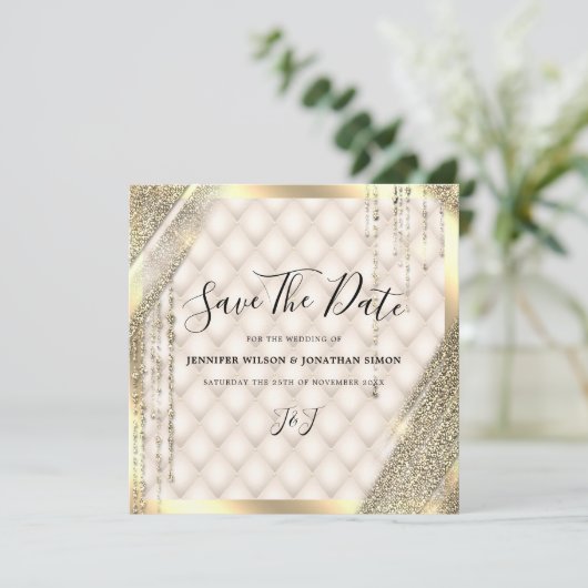 Gouden Glitters Bewaar de datum Ivoren Uitnodiging (Staand voorkant)
