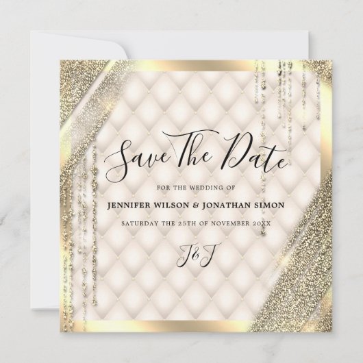 Gouden Glitters Bewaar de datum Ivoren Uitnodiging (Voorkant)