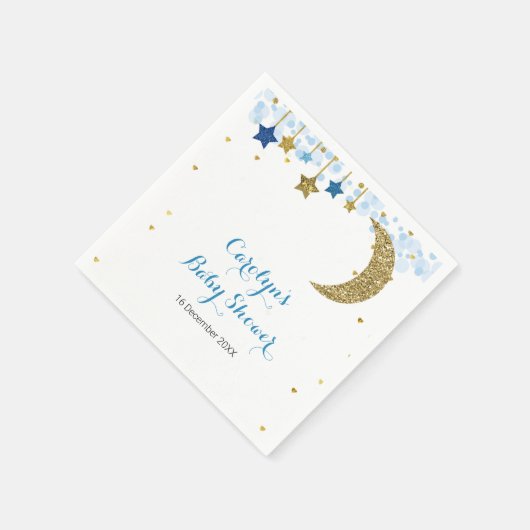 Gouden glitters blauwe maan Bruidsdouche servet (Hoek)