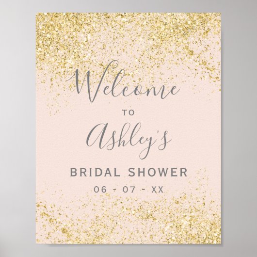 Gouden glitters blos roze bruiloft welcome poster (Voorkant)
