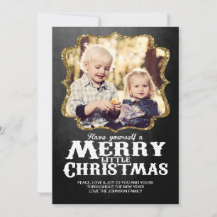 Gouden glitters en kerstfoto met schoolbord kaart