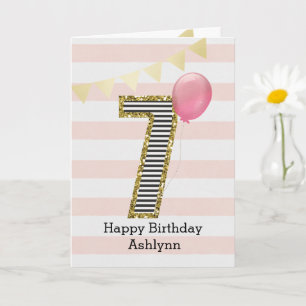 Gouden Glitters en Roze 7de Verjaardag Kaart