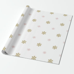 Gouden glitters en roze sneeuwvlokken op witte Ker Cadeaupapier
