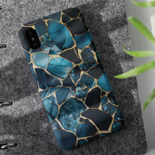 Gouden Glitters Gebarsten Blauw Marmer Moderne Tex iPhone 15 Pro Max Hoesje