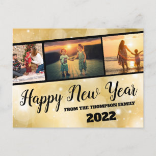 Gouden glitters Gelukkig Nieuwjaar fotocollage ans Briefkaart