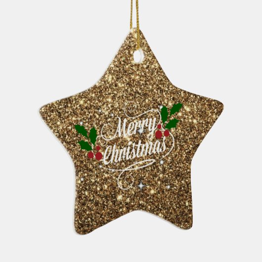 Gouden glitters, glanzend en fonkelend, Prettig ke Keramisch Ornament (Rechts)