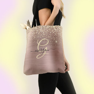 Gouden Glitters, Gouden Monogram, Zwarte Script Na Draagtas