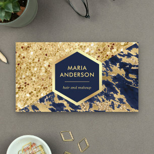 Gouden Glitters Marineblauwe Marmer Make-up Arties Visitekaartje