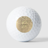 Gouden Glitters & Monogram, Zwarte Script Naam Golfballen (Voorkant)