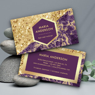 Gouden Glitters Paarse Marmer Visagist Visitekaartje