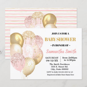 Gouden glitters roze Ballonnen baby shower Kaart
