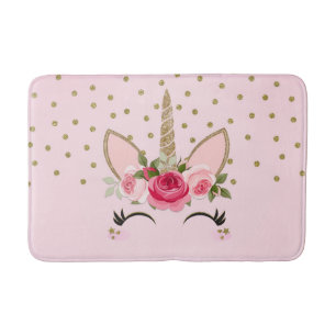 Gouden Glitters & Roze Bloemige Eenhoorn Trendy Badmat