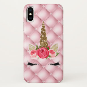 Gouden Glitters & Roze Rozen Eenhoorn Meisje Trend iPhone X Hoesje