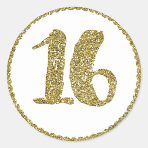 Gouden Glitters Sweet 16 16de Verjaardagsfeestje Ronde Sticker