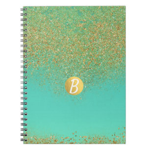 Gouden Glitters & Teal Aqua Glam Glamour Monogram Notitieboek