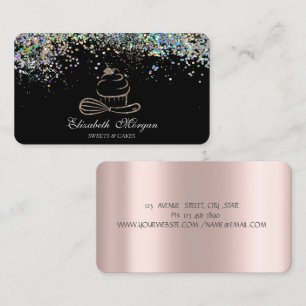 Gouden glitterscupcake kleurrijke confetti, zwart visitekaartje