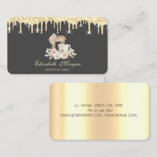 Gouden glitterslierten mixer bloemen bakkerij visitekaartje