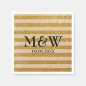 Gouden glittery gestreepte monogram bruiloft serve servet (Voorkant)