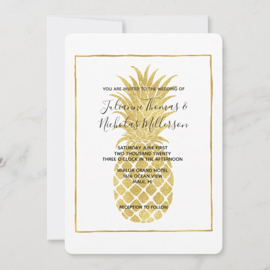 Gouden Glitzy Ananas Huwelijksuitnodigingen Kaart (Voorkant)