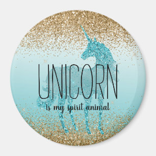 Gouden Glitzy Aqua Turquoise Glitter Eenhoorn Quot Magneet