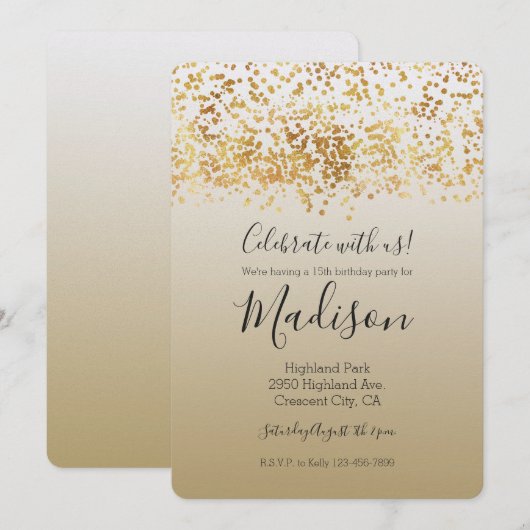 Gouden Glitzy Confetti Ombre Kaart (Voorkant / Achterkant)