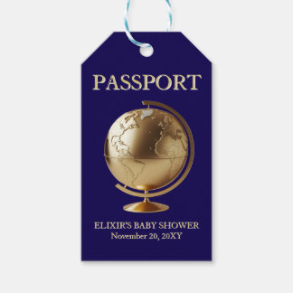 Gouden Globe Paspoort Reis Baby Borrel Cadeaulabel