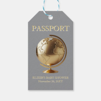 Gouden Globe Paspoort Reis Baby Shower Cadeaulabel