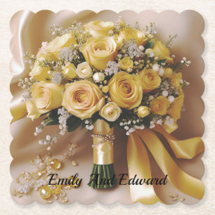 Gouden gloed: een honingzoete roos boeket van lief kartonnen onderzetters