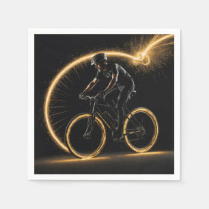 Gouden gloed neon fiets met lichte paden servet