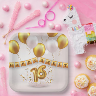 Gouden Gloed Sweet 16 Feestje Papieren Bordje