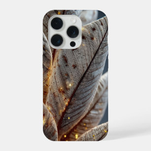 Gouden Gloed Veer- en Bladtextuur iPhone 15 Pro Hoesje