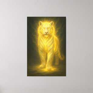 Gouden Goddelijke Witte Tijger – Premium Fantasie  Canvas Afdruk