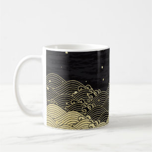 Gouden golf, papierachtige textuur. koffiemok