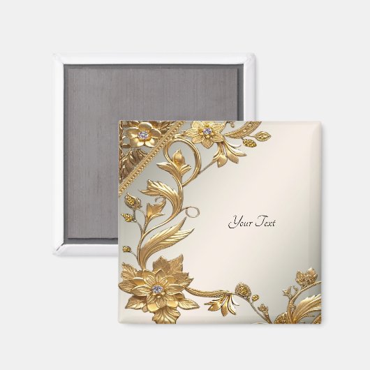 Gouden golvende bladeren bloemmagnet magneet (Voorkant / Achterkant)