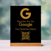 Gouden Google Review QR Code Zwart Acryl Bord (Neutraal)
