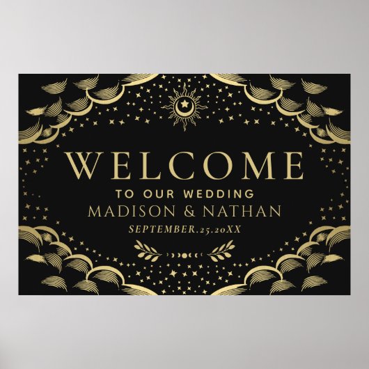 Gouden Gotische Tarot Kaart Bruiloft Welkom Groot Poster (Voorkant)