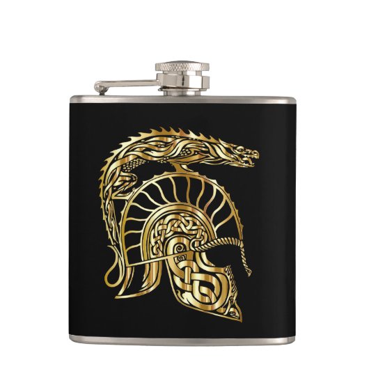 gouden gouden goudstang, helmforge in gouden textu heupfles (Voorkant)