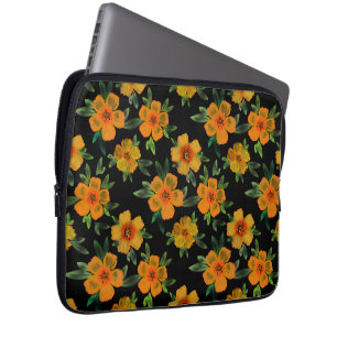 Gouden Goudsbloem Bloei op Zwart Laptop Sleeve