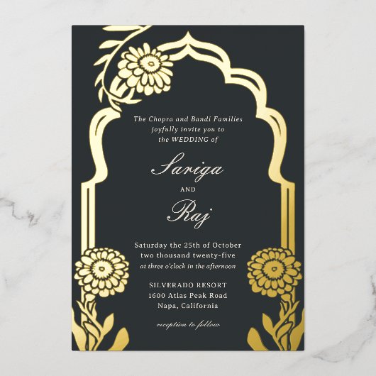 Gouden goudsbloem indiaanse bruiloft uitnodiging (Voorkant)