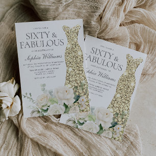 Gouden Gown Witte Bloemen Elegante 60ste Verjaarda Kaart