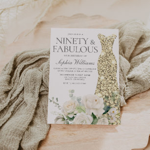 Gouden Gown Witte Bloemen Elegante 90ste Verjaarda Kaart
