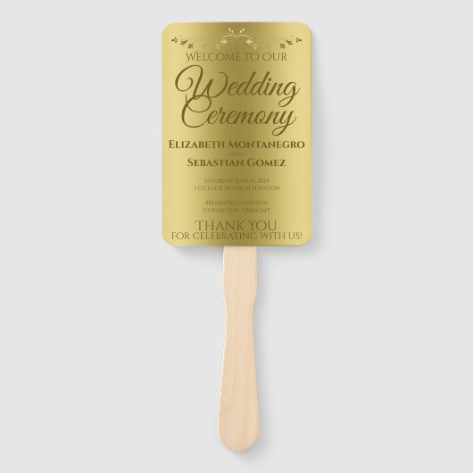 Gouden Gradiënt Elegant Flourish Bruiloft Programm Handwaaier (Voorkant)