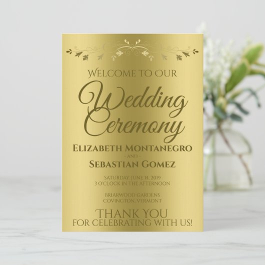 Gouden Gradiënt &  filigraan Elegante bruiloft Programma (Staand voorkant)