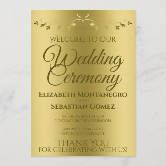 Gouden Gradiënt &  filigraan Elegante bruiloft Programma (Voorkant)