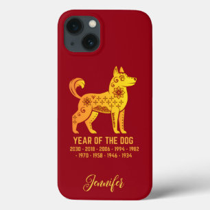 Gouden Gradiënt Jaar van de Hond Zodiac Naam Rood iPhone 13 Hoesje