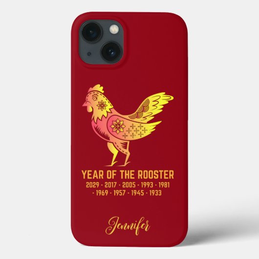 Gouden Gradiënt Jaar van Rooster Zodiac Naam Rood Case-Mate iPhone Case (Achterkant)