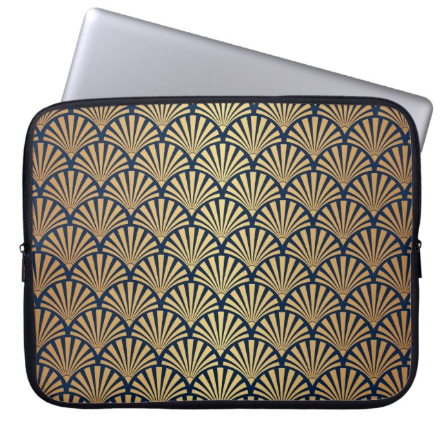 Gouden Gradiënt: Naadloze Art Deco Laptop Sleeve (Voorkant)