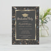 Gouden Graduation Cap Dark Glitter Afstuderen Kaart (Staand voorkant)