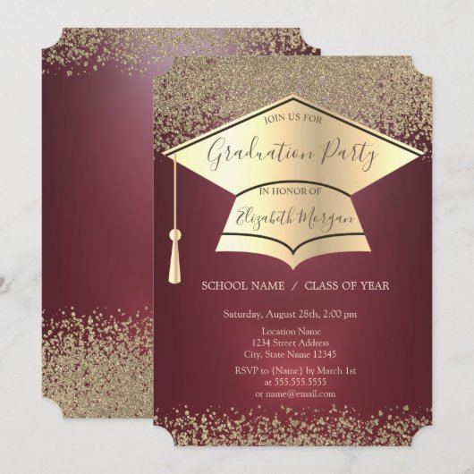 Gouden Graduation Cap, Gouden Diamanten Afstuderen Kaart (Voorkant / Achterkant)